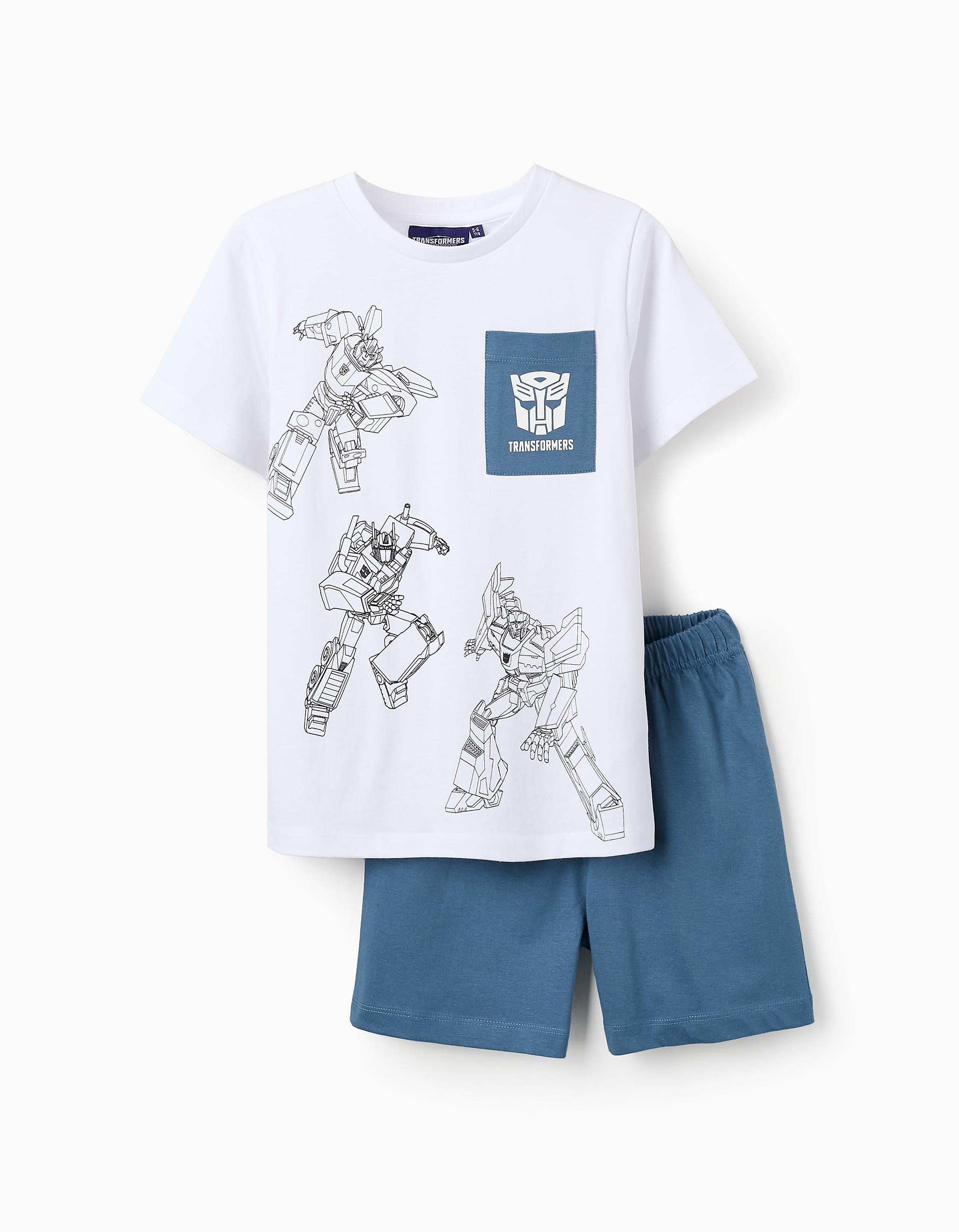 Pijama de Algodão para Menino 'Transformers', Branco/Azul