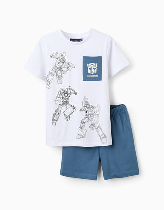 Pijama de Algodón para Niño 'Transformers', Blanco/Azul
