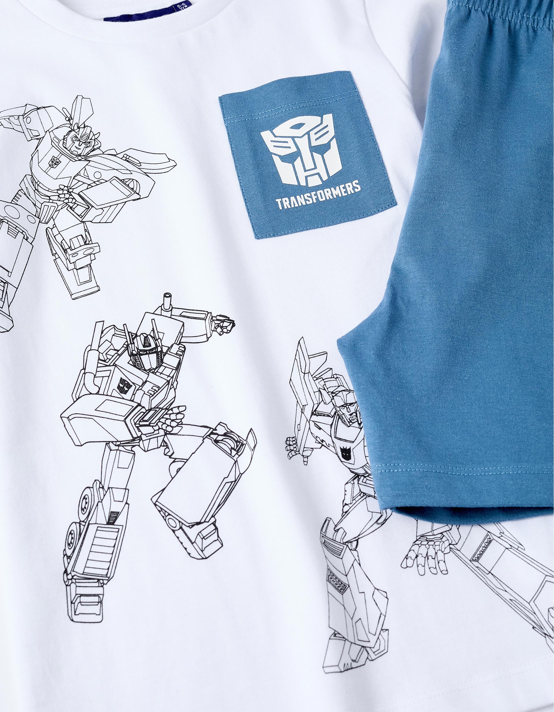 Pijama de Algodão para Menino 'Transformers', Branco/Azul