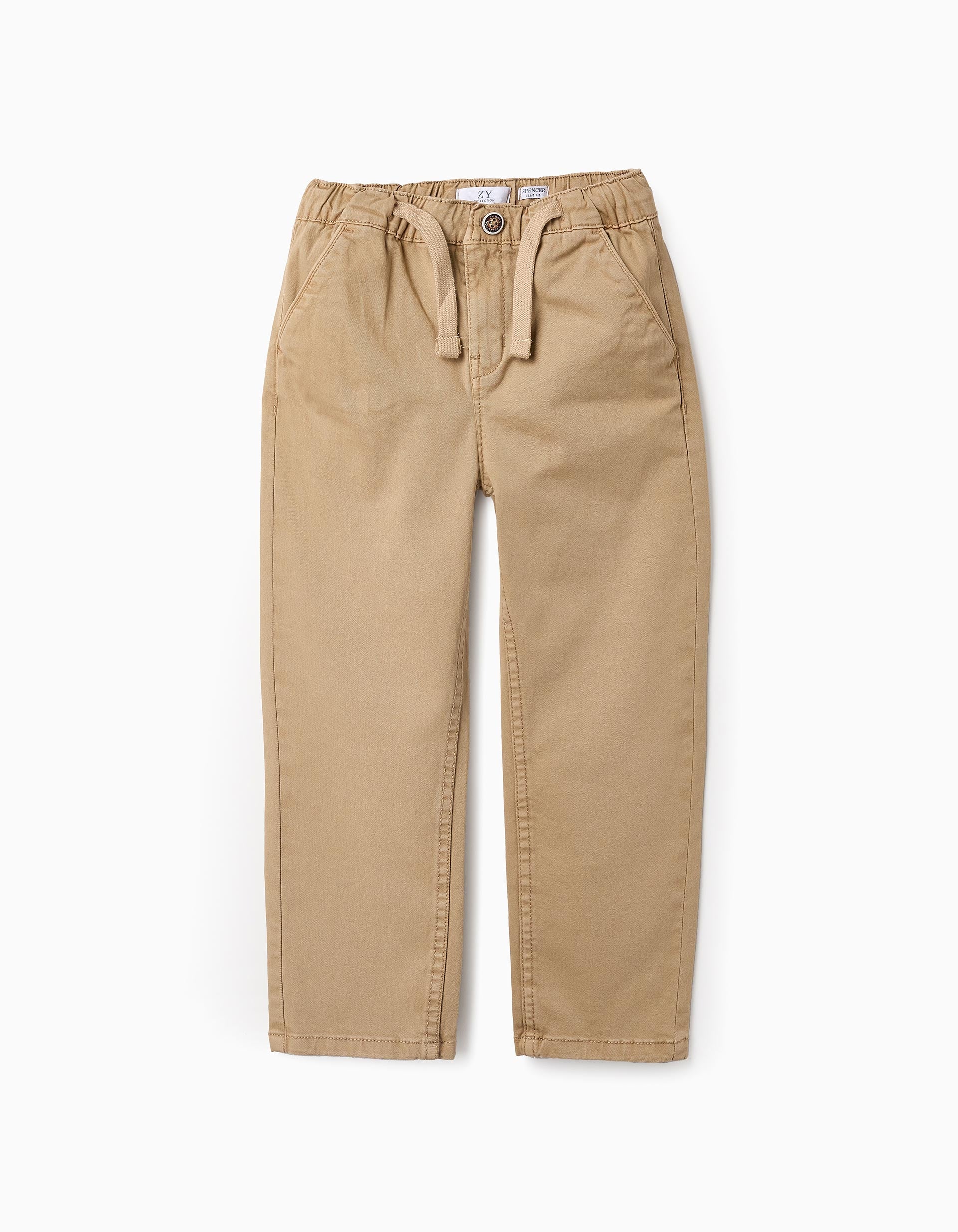 Twill Drawstring Trousers for Boys, Beige