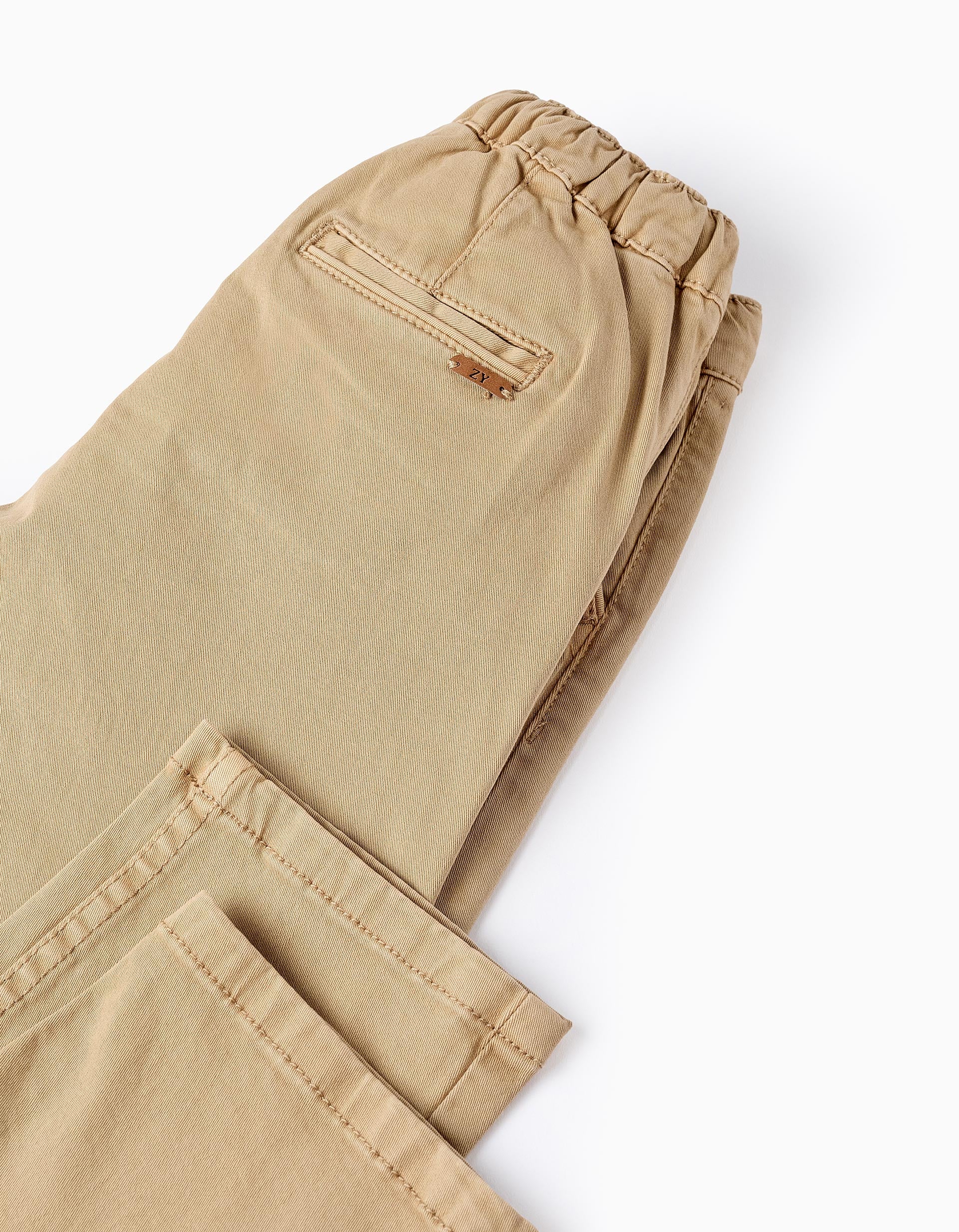 Twill Drawstring Trousers for Boys, Beige