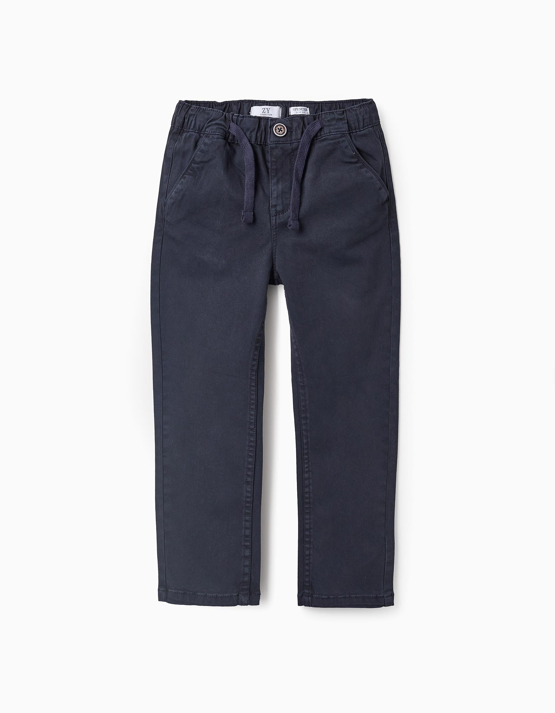 Twill Drawstring Trousers for Boys, Dark Blue