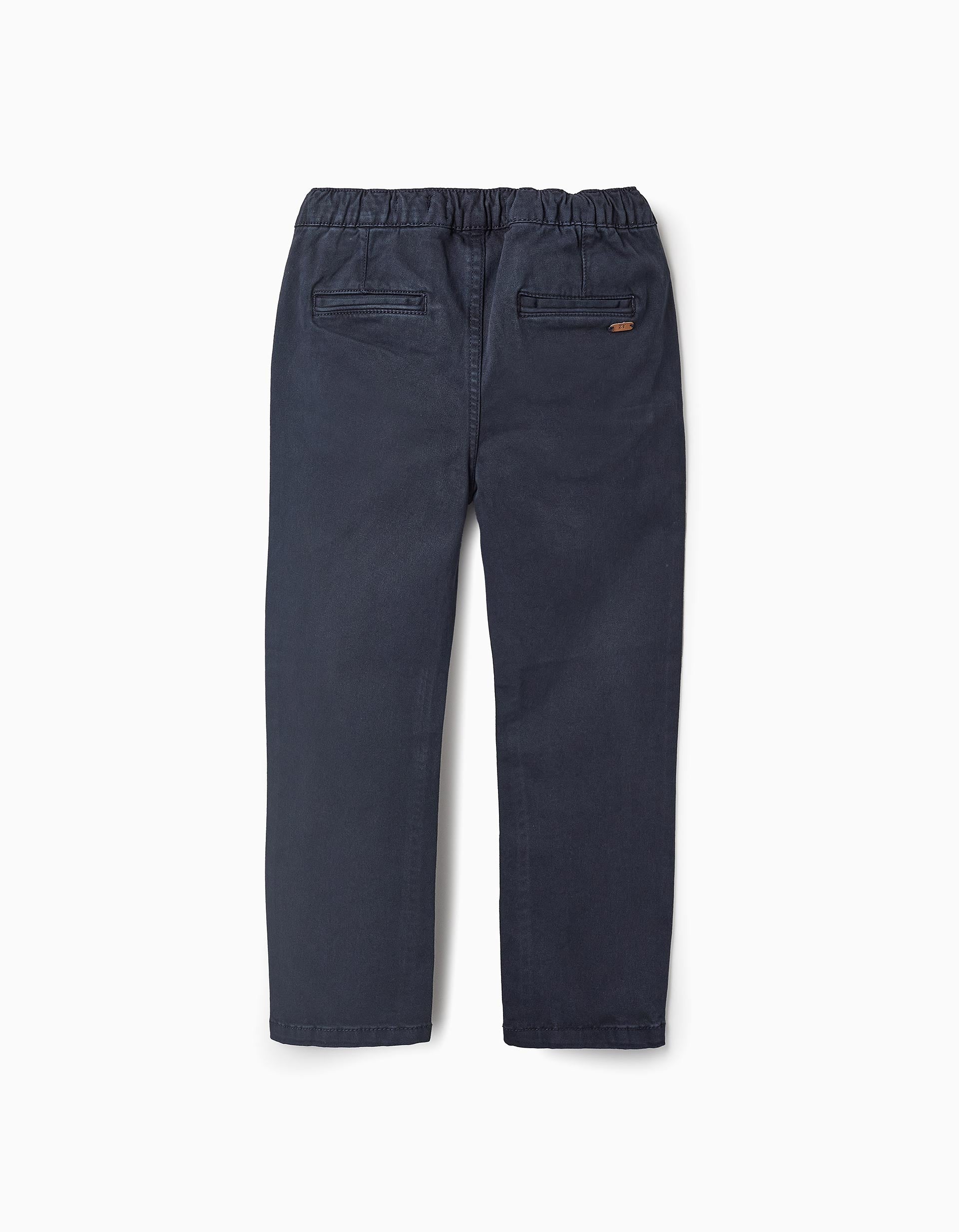 Twill Drawstring Trousers for Boys, Dark Blue