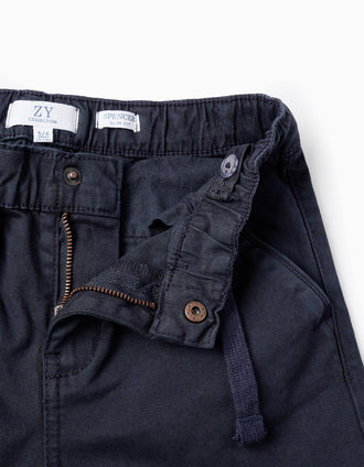 Pantalon en Sergé avec Cordon pour Garçon, Bleu Foncé