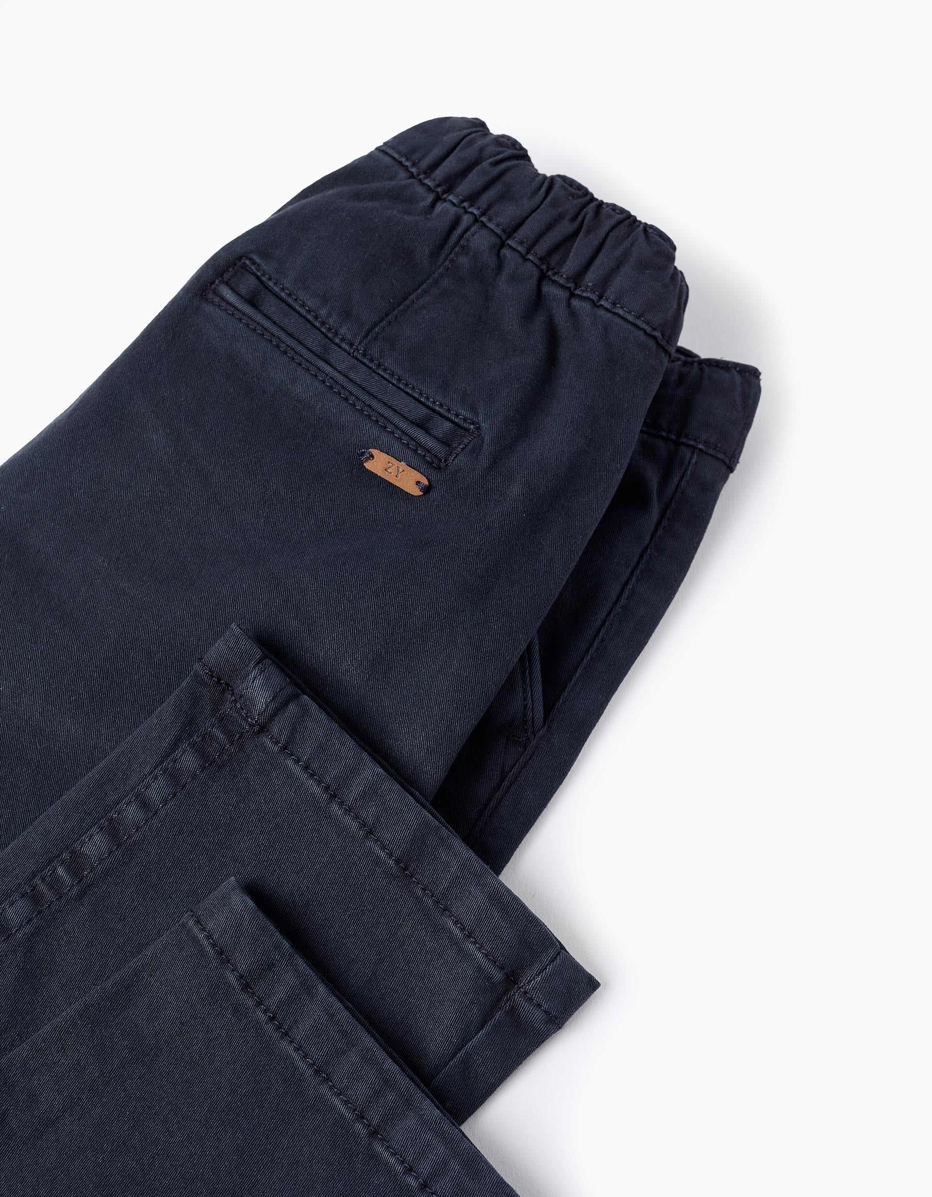 Twill Drawstring Trousers for Boys, Dark Blue