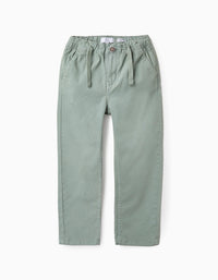 Twill Drawstring Trousers for Boys, Green