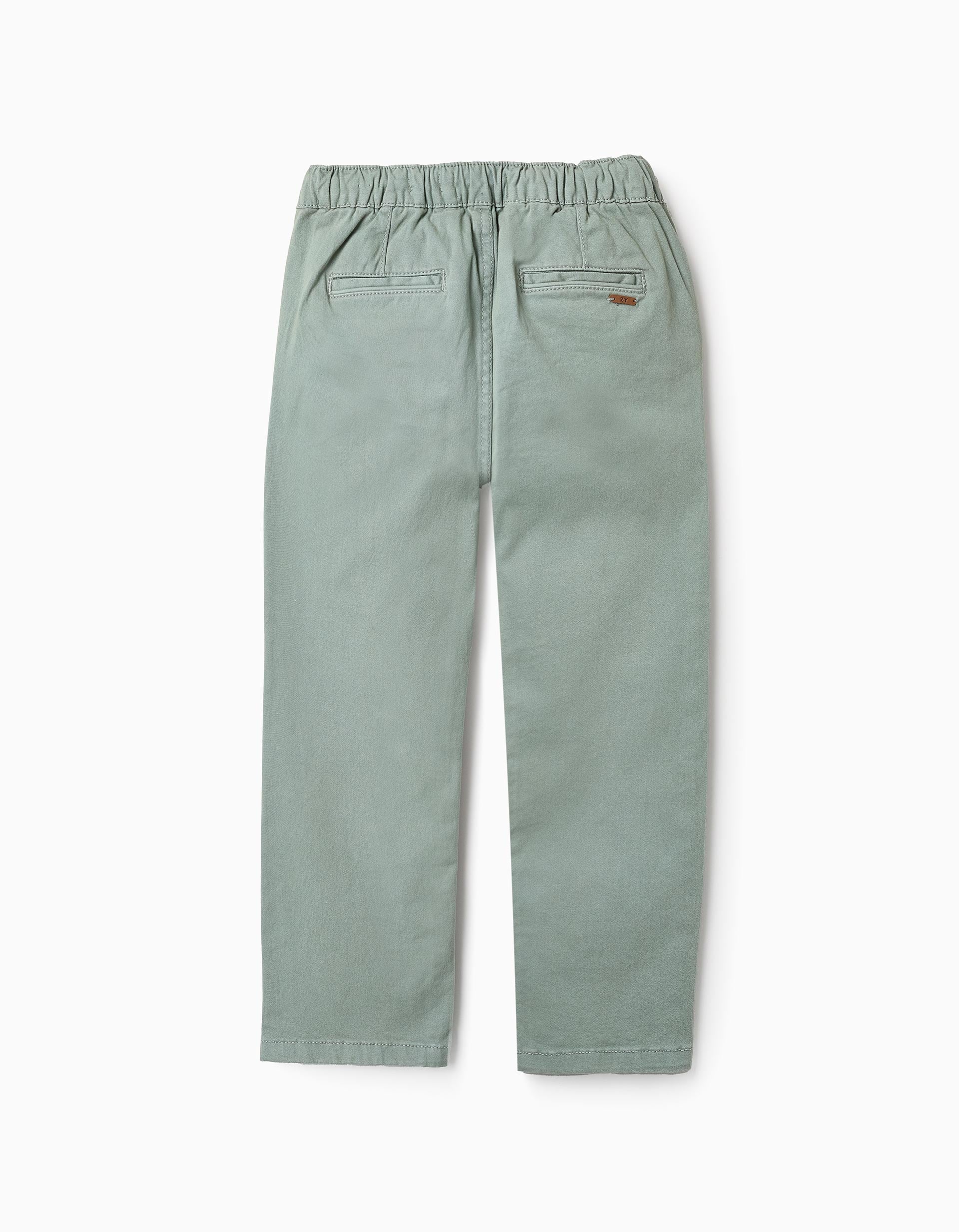 Twill Drawstring Trousers for Boys, Green