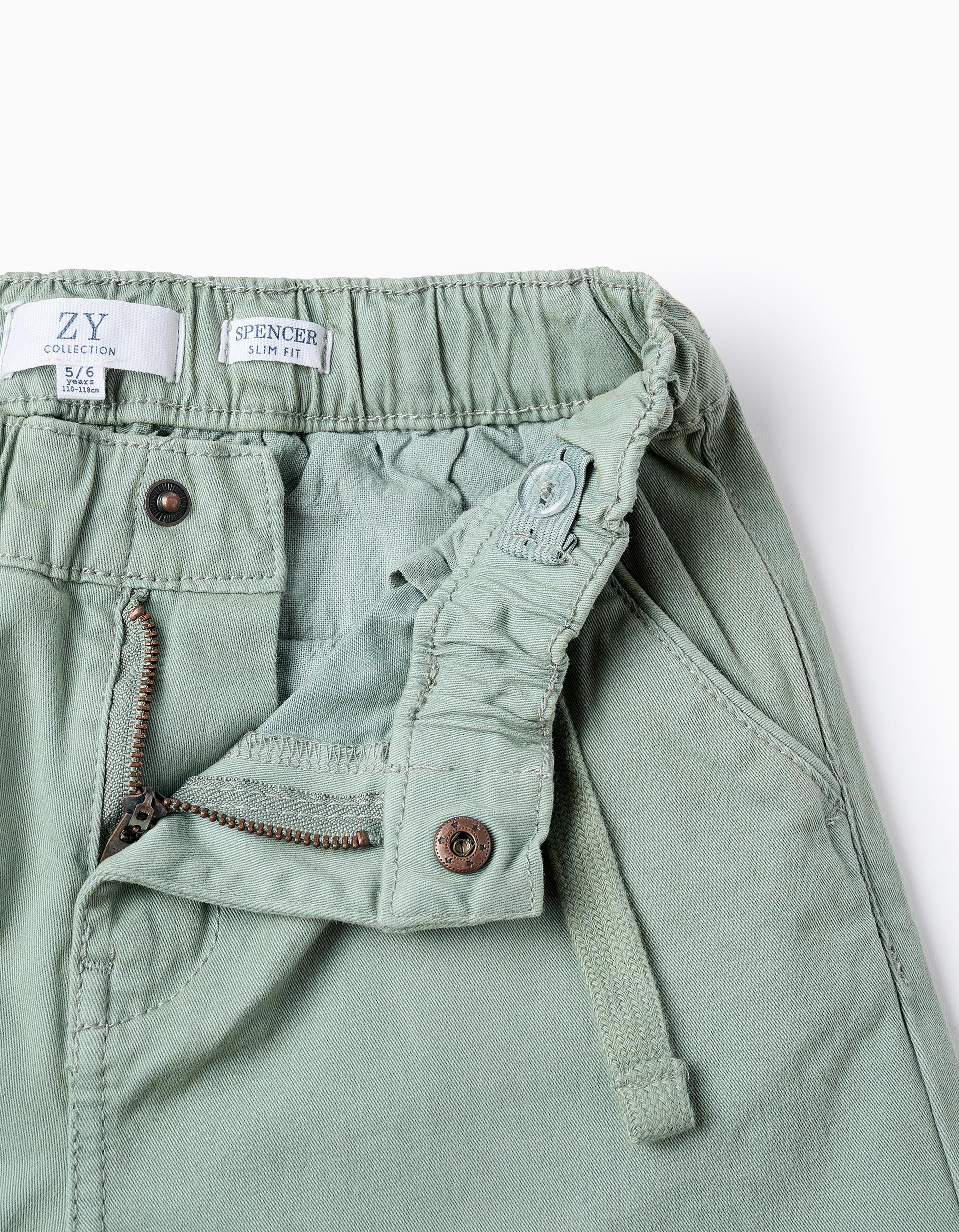 Twill Drawstring Trousers for Boys, Green