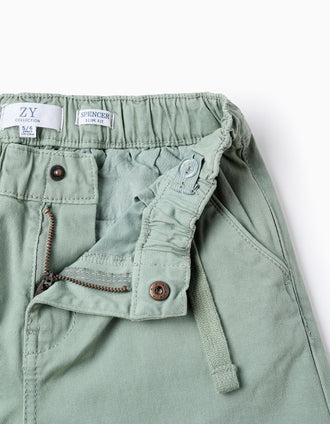 Calças de Sarja com Cordão para Menino, Verde