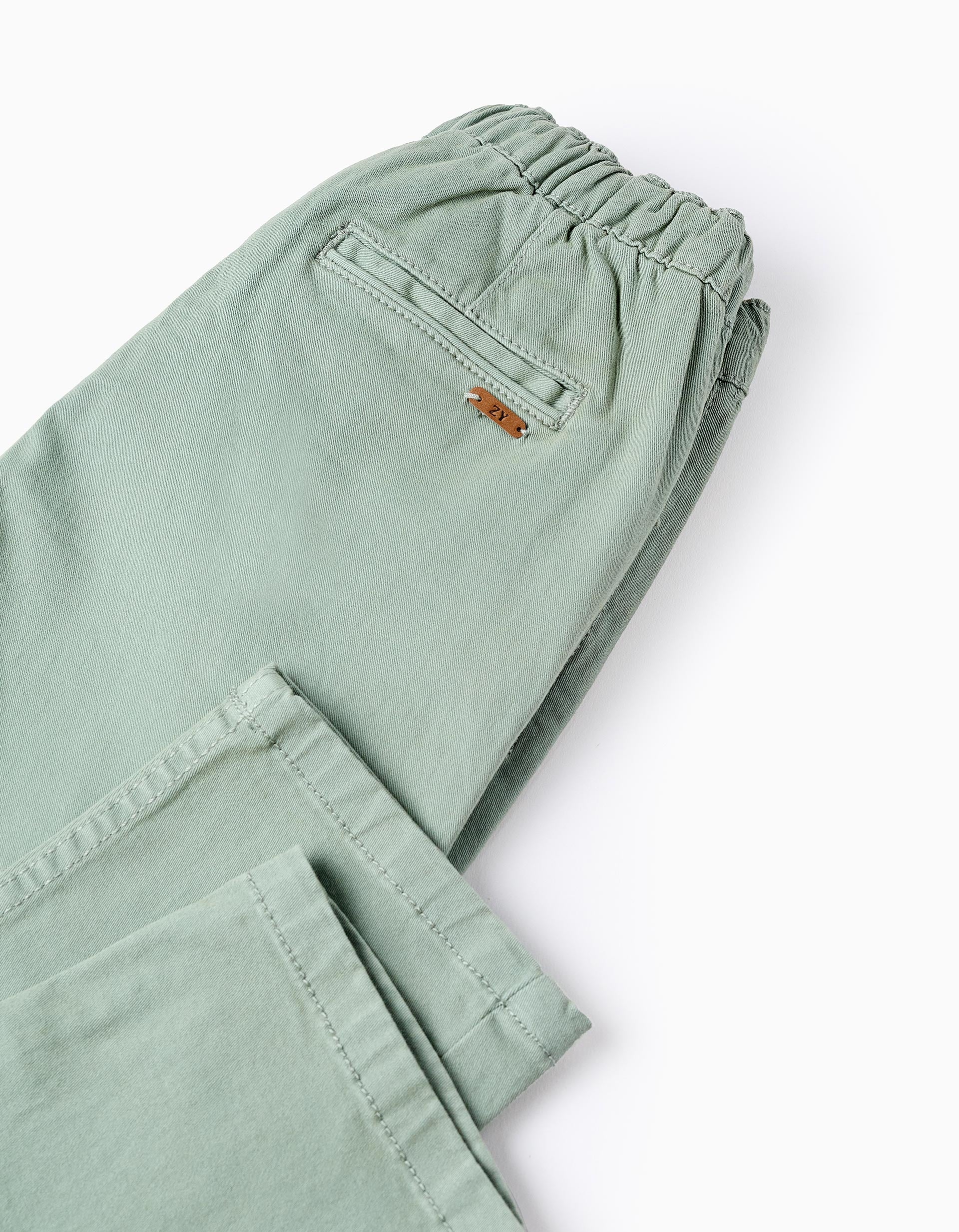 Twill Drawstring Trousers for Boys, Green