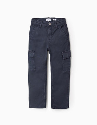Pantalón de Sarga con Bolsillos Cargo para Niño 'Straight', Azul Oscuro