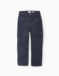 Pantalón de Sarga con Bolsillos Cargo para Niño 'Straight', Azul Oscuro