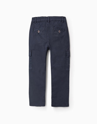 Pantalón de Sarga con Bolsillos Cargo para Niño 'Straight', Azul Oscuro