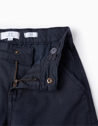 Pantalón de Sarga con Bolsillos Cargo para Niño 'Straight', Azul Oscuro