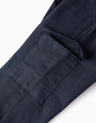 Pantalón de Sarga con Bolsillos Cargo para Niño 'Straight', Azul Oscuro