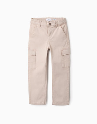 Pantalón de Sarga con Bolsillos Cargo para Niño 'Straight', Beige