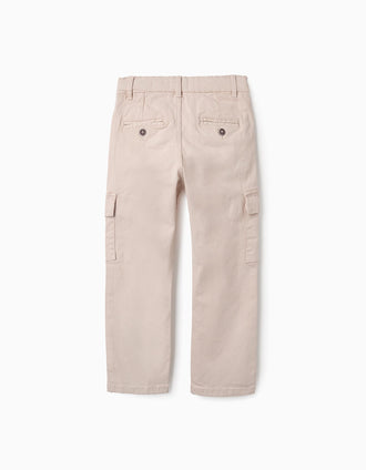 Pantalón de Sarga con Bolsillos Cargo para Niño 'Straight', Beige