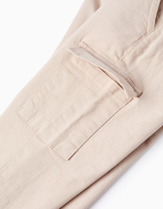 Pantalón de Sarga con Bolsillos Cargo para Niño 'Straight', Beige