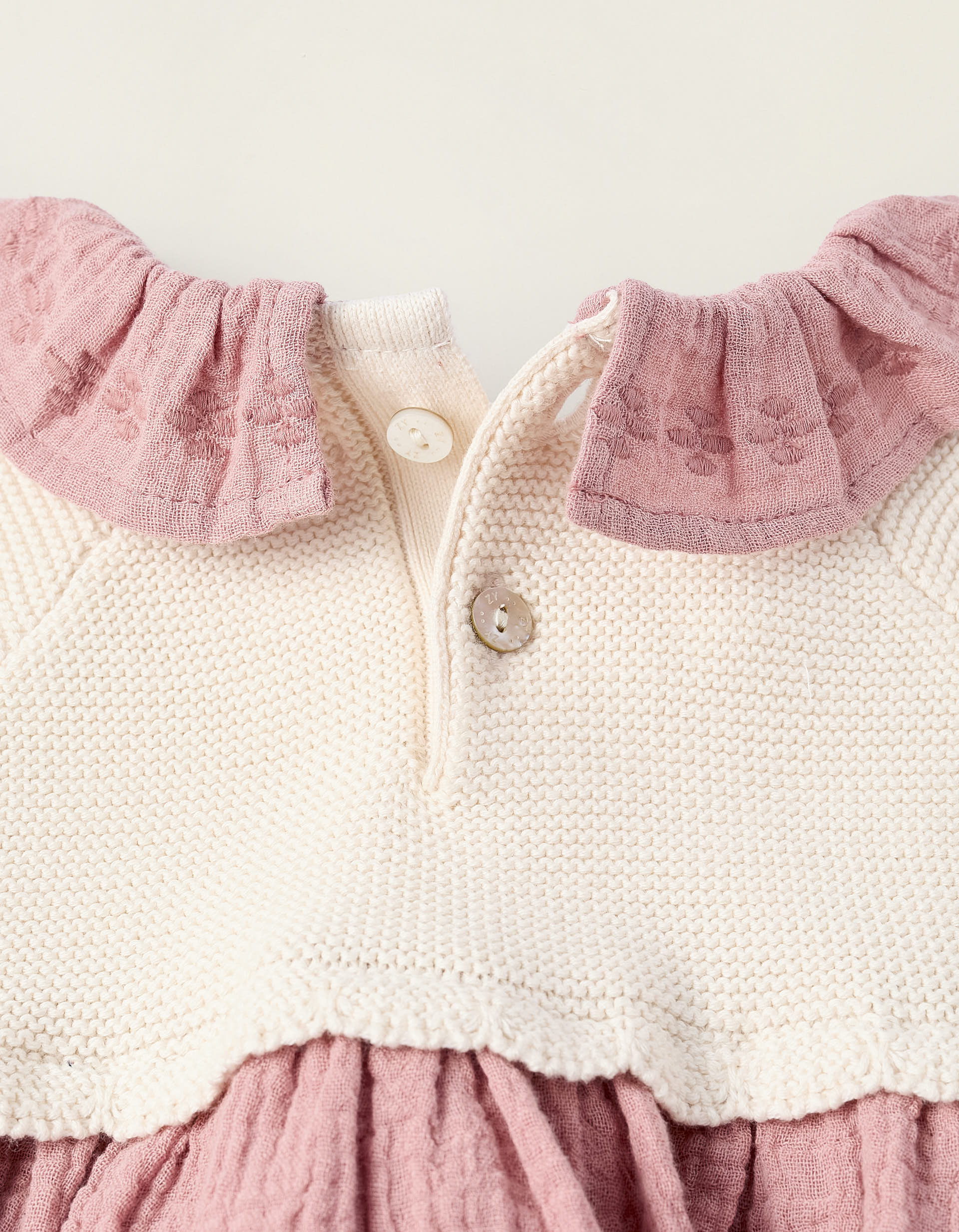 Dual-fabric Dress with Embroidery for Newborn Girls, Pink/Beige