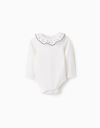 Body com Folhos e Bordados para Bebé Menina, Branco