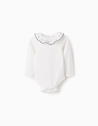 Body com Folhos e Bordados para Bebé Menina, Branco