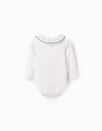 Body com Folhos e Bordados para Bebé Menina, Branco