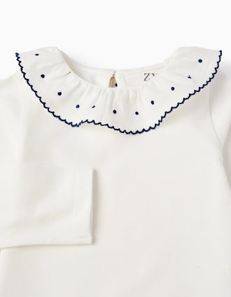 Body com Folhos e Bordados para Bebé Menina, Branco