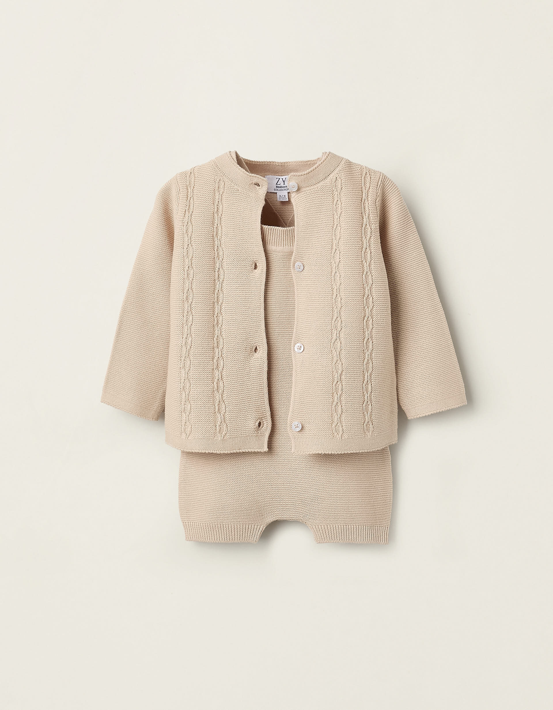 Combi-short + Gilet en Maille pour Nouveau-Né, Beige