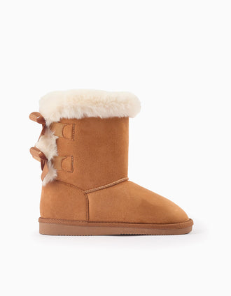 Botas de Antelina con Pelo y Lazos para Niña, Camel