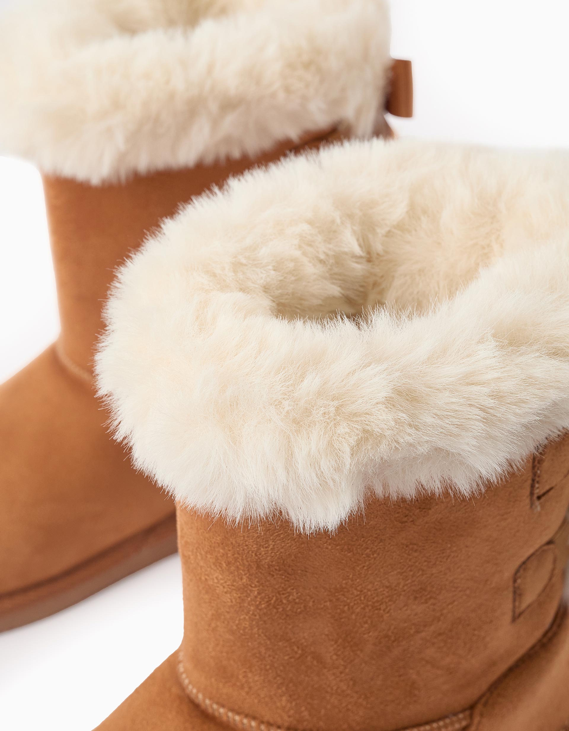 Suedine Boots with Fur and Bows for Girls, Camel