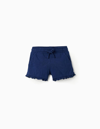 Short de Algodón con Volantes para Niña, Azul Oscuro