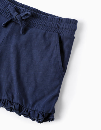 Short de Algodón con Volantes para Niña, Azul Oscuro