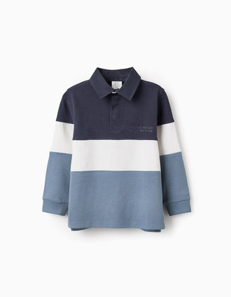 Polo en Coton en Colorblock pour Garçon, Bleu/Blanc