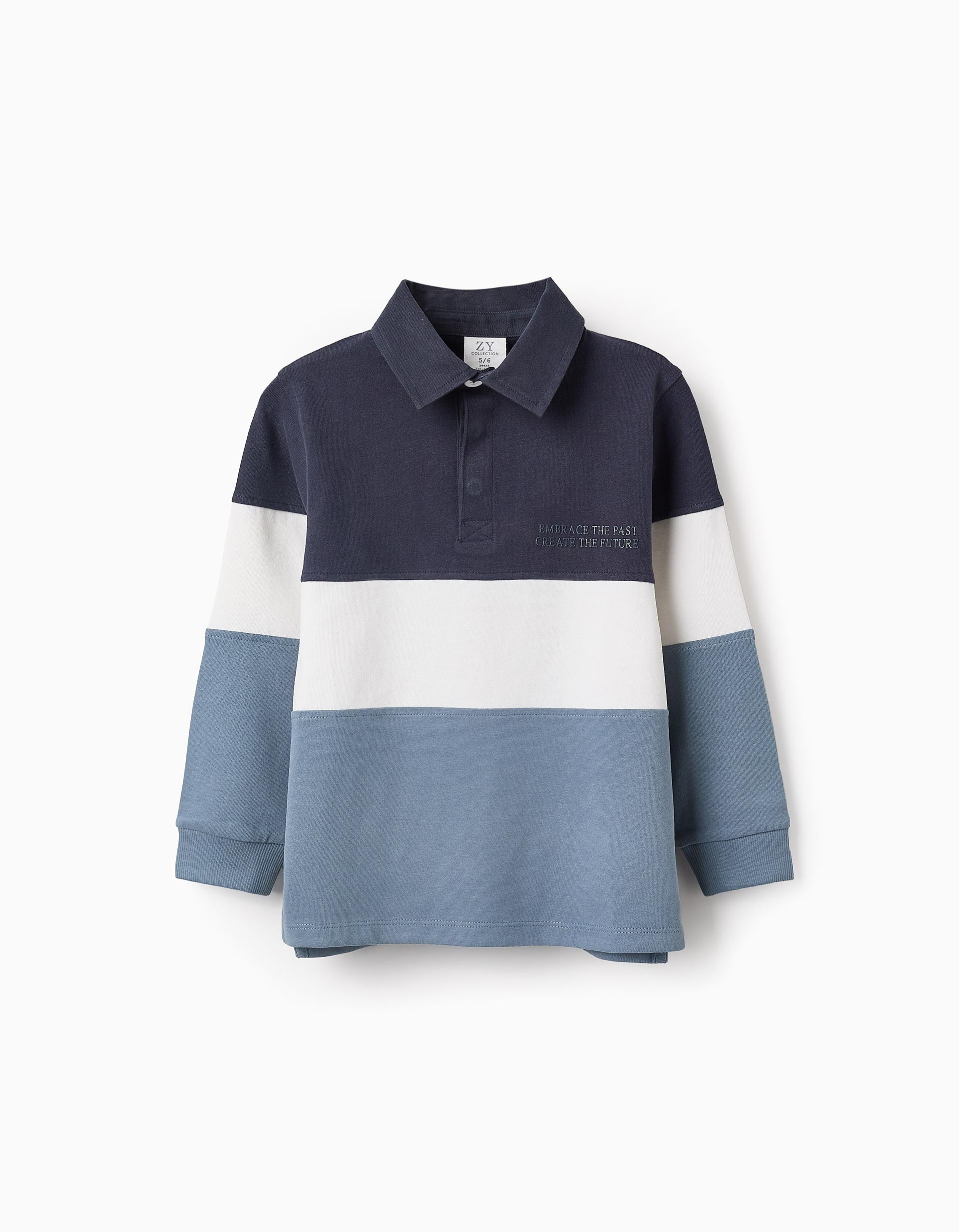 Cotton Polo Shirt with Colourblock for Boys, Blue/White