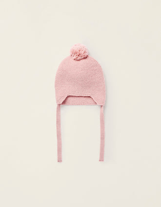 Gorro de Punto con Pompón para Recién Nacida, Rosa