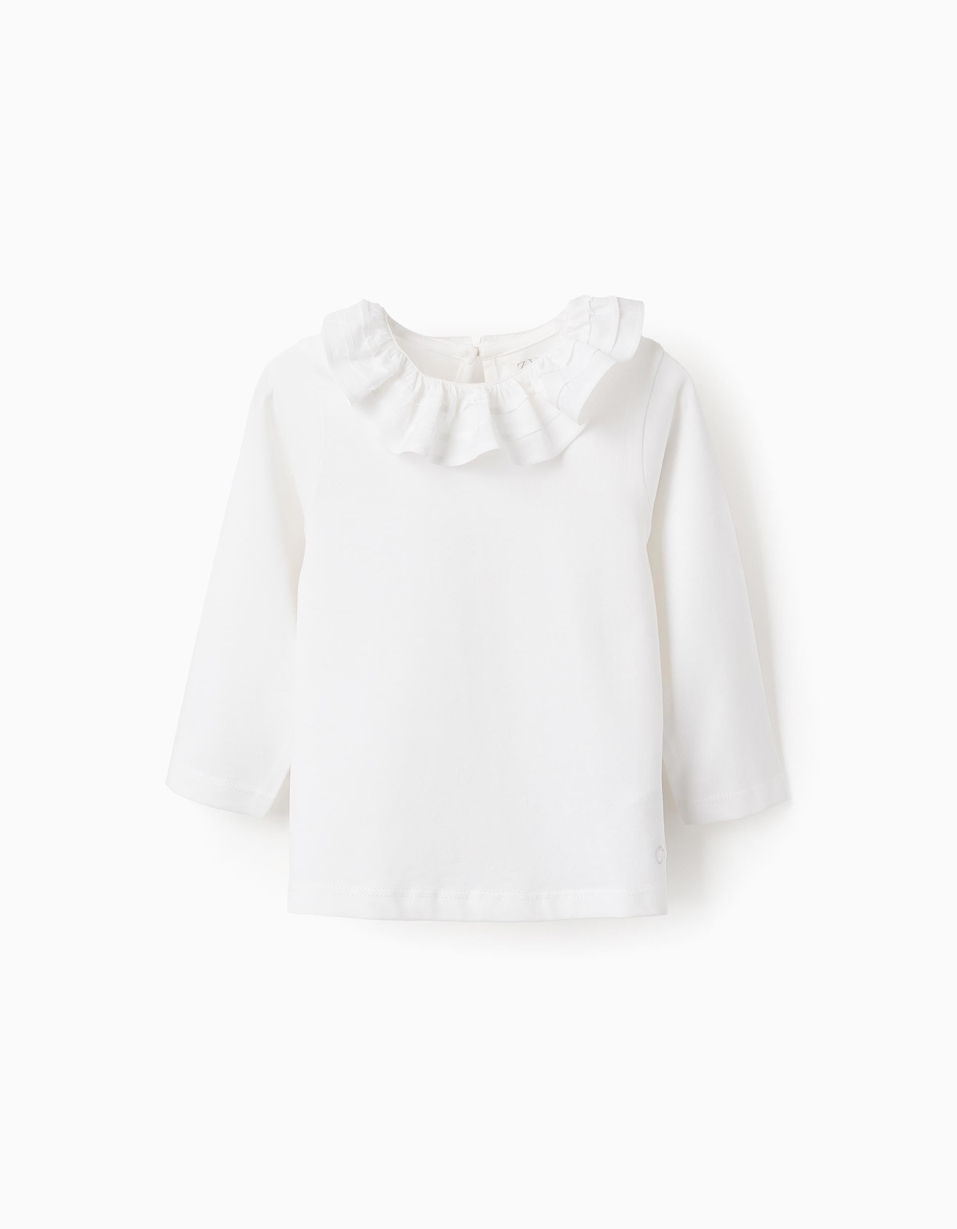 Plain T-shirt with Ruffles for Baby Girls, White