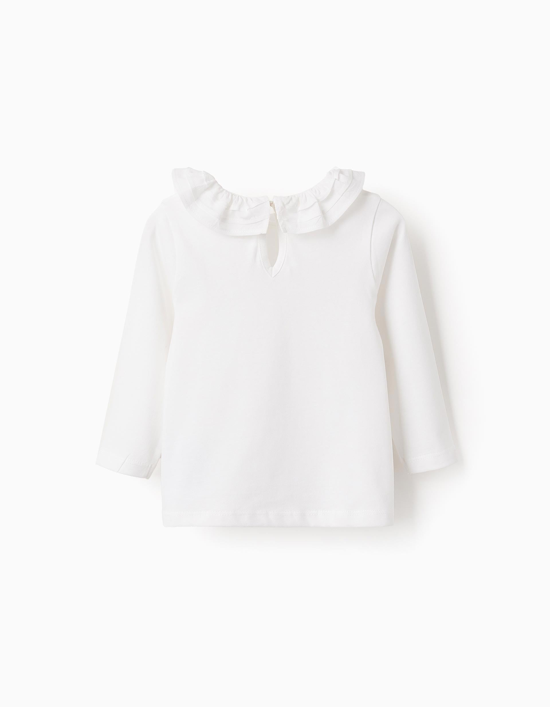 Plain T-shirt with Ruffles for Baby Girls, White