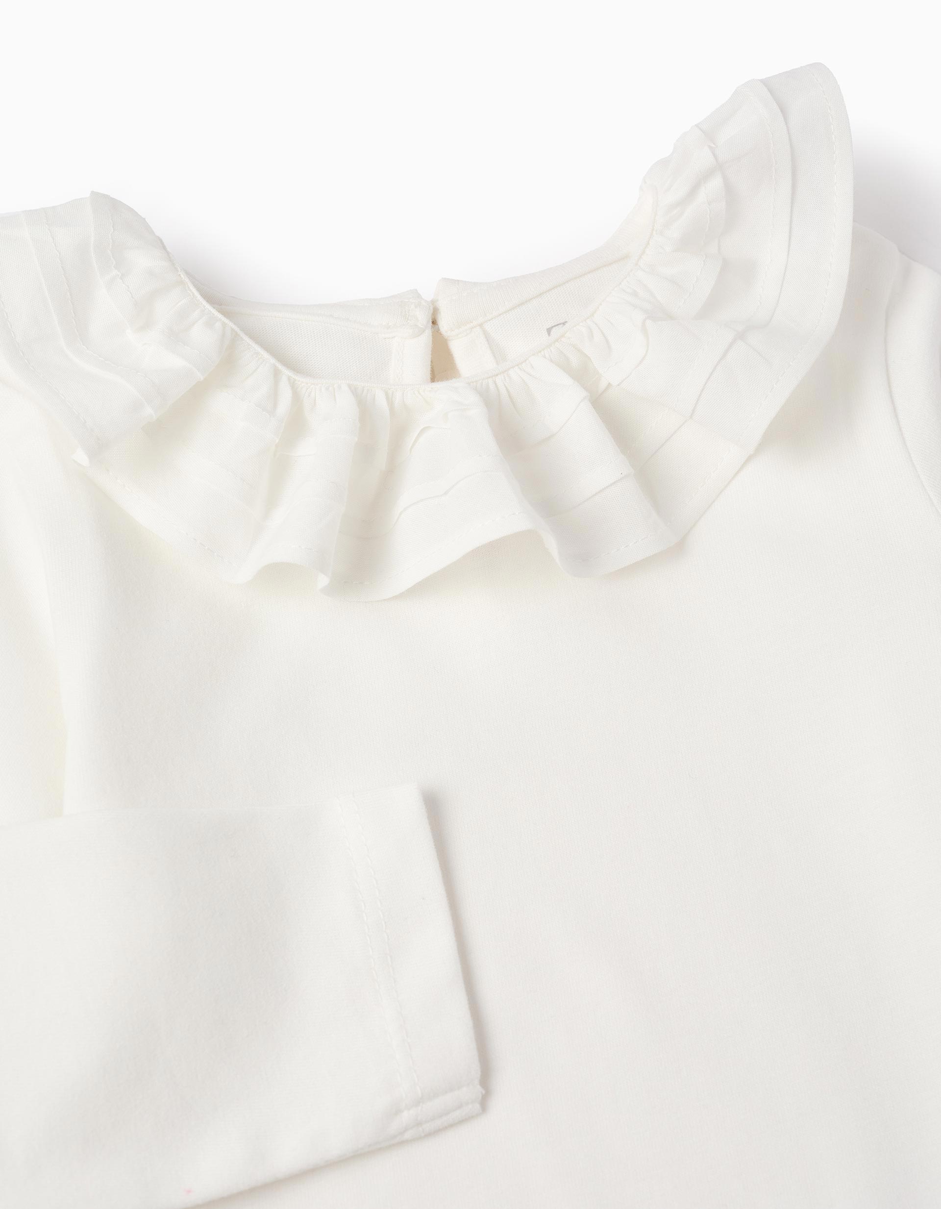 Plain T-shirt with Ruffles for Baby Girls, White