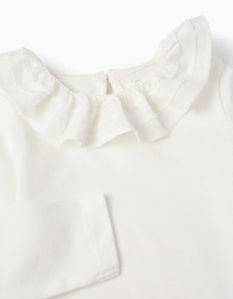 T-shirt Lisa com Folhos para Bebé Menina, Branco