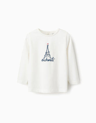 Camiseta de Manga Larga para Bebé Niña 'Torre Eiffel', Blanco