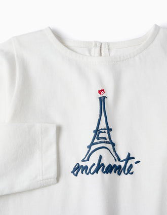 Camiseta de Manga Larga para Bebé Niña 'Torre Eiffel', Blanco