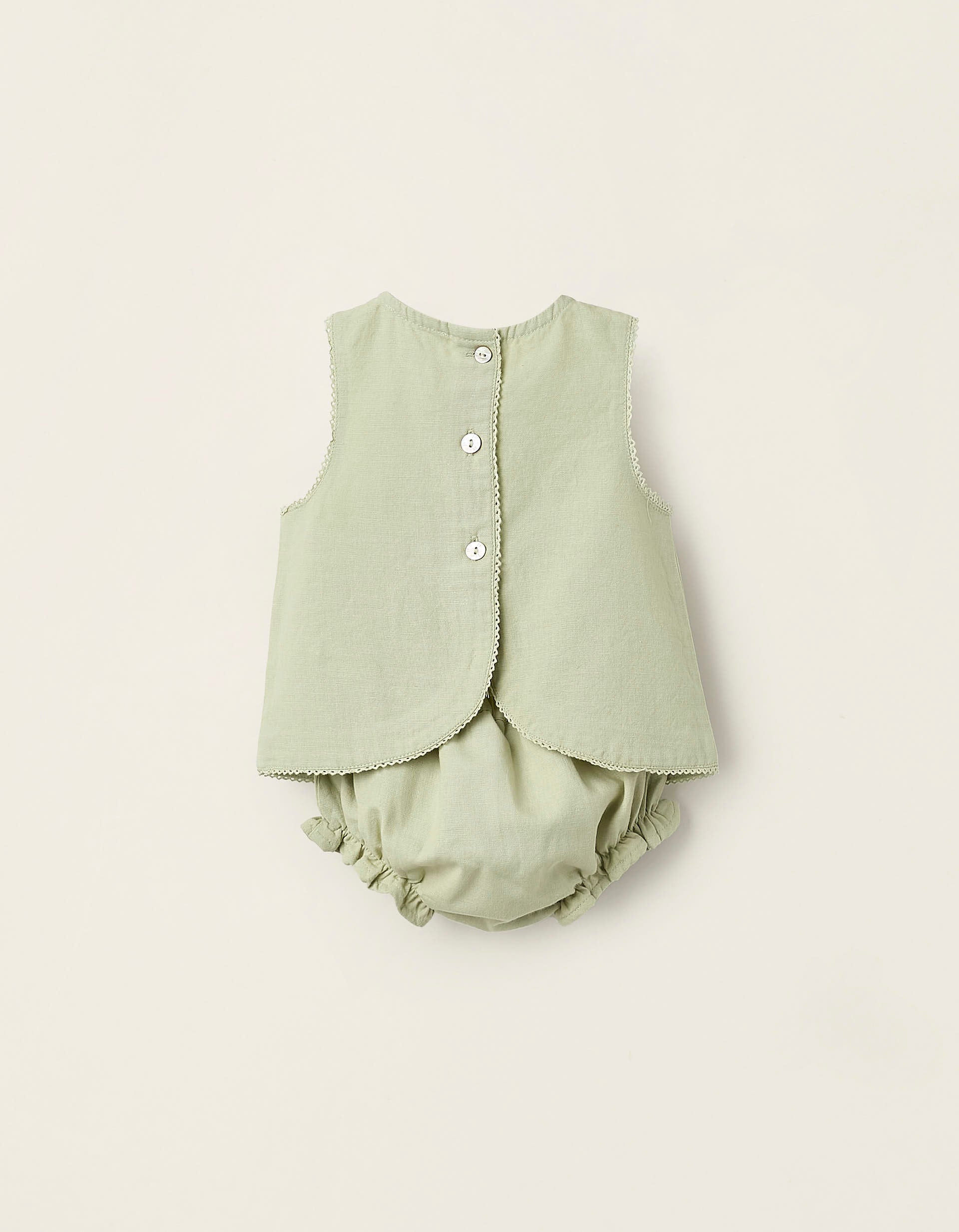 Top + Bloomer en Coton et Lin pour Nouveau-Née 'B&S', Vert