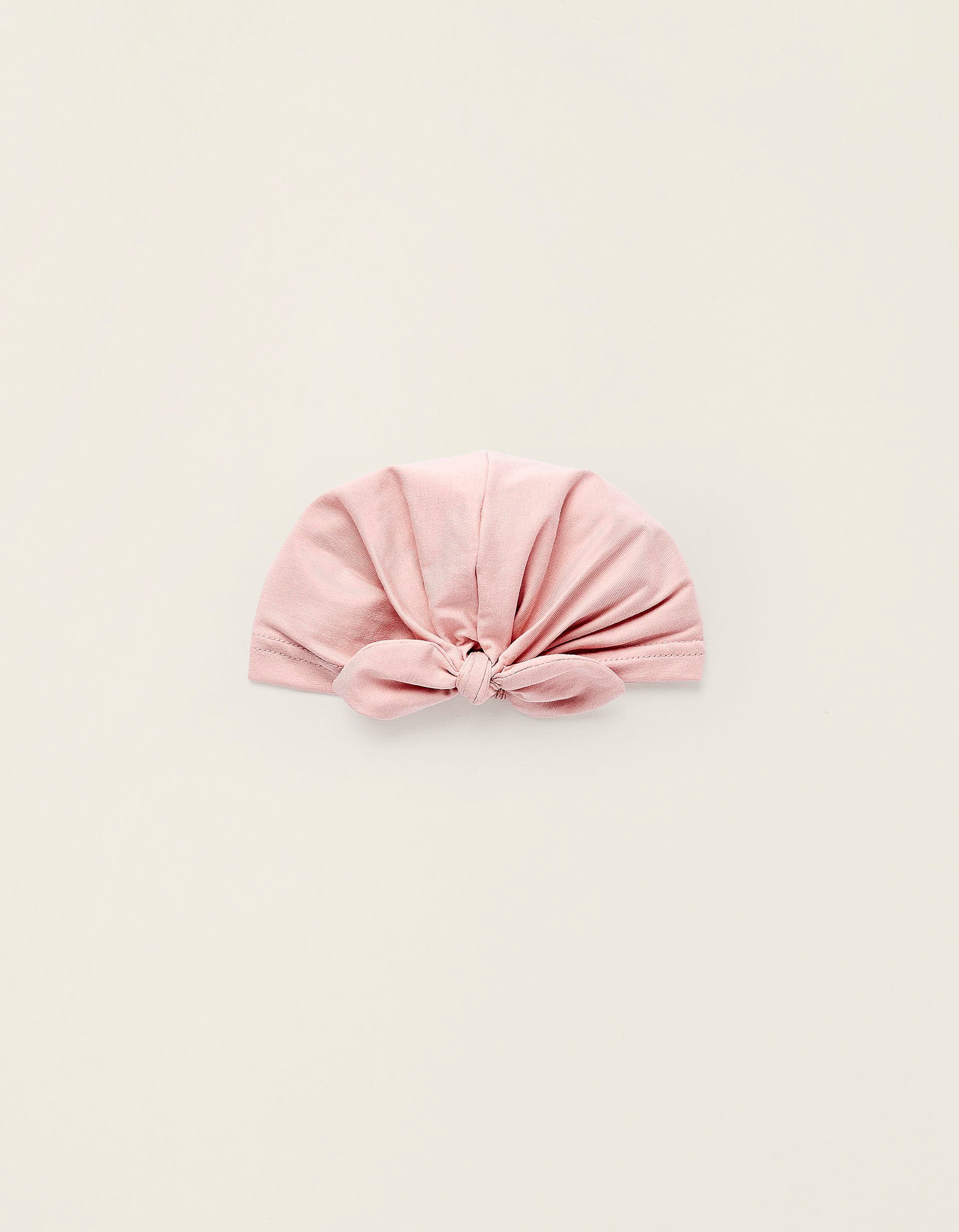 Cotton Turban Beanie with Bow for Newborn Girls, Pink