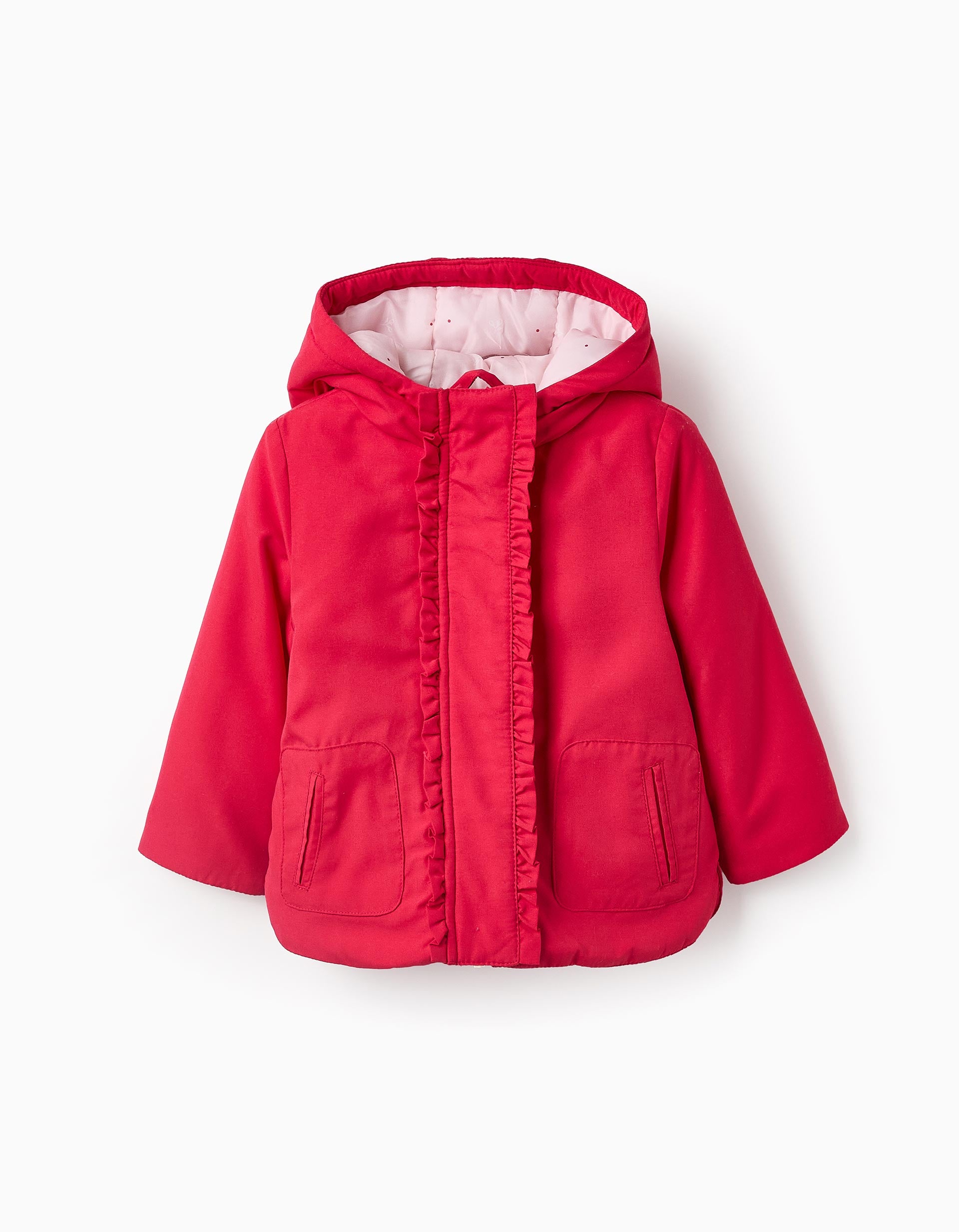 Padded Hooded Jacket for Baby Girls, Red