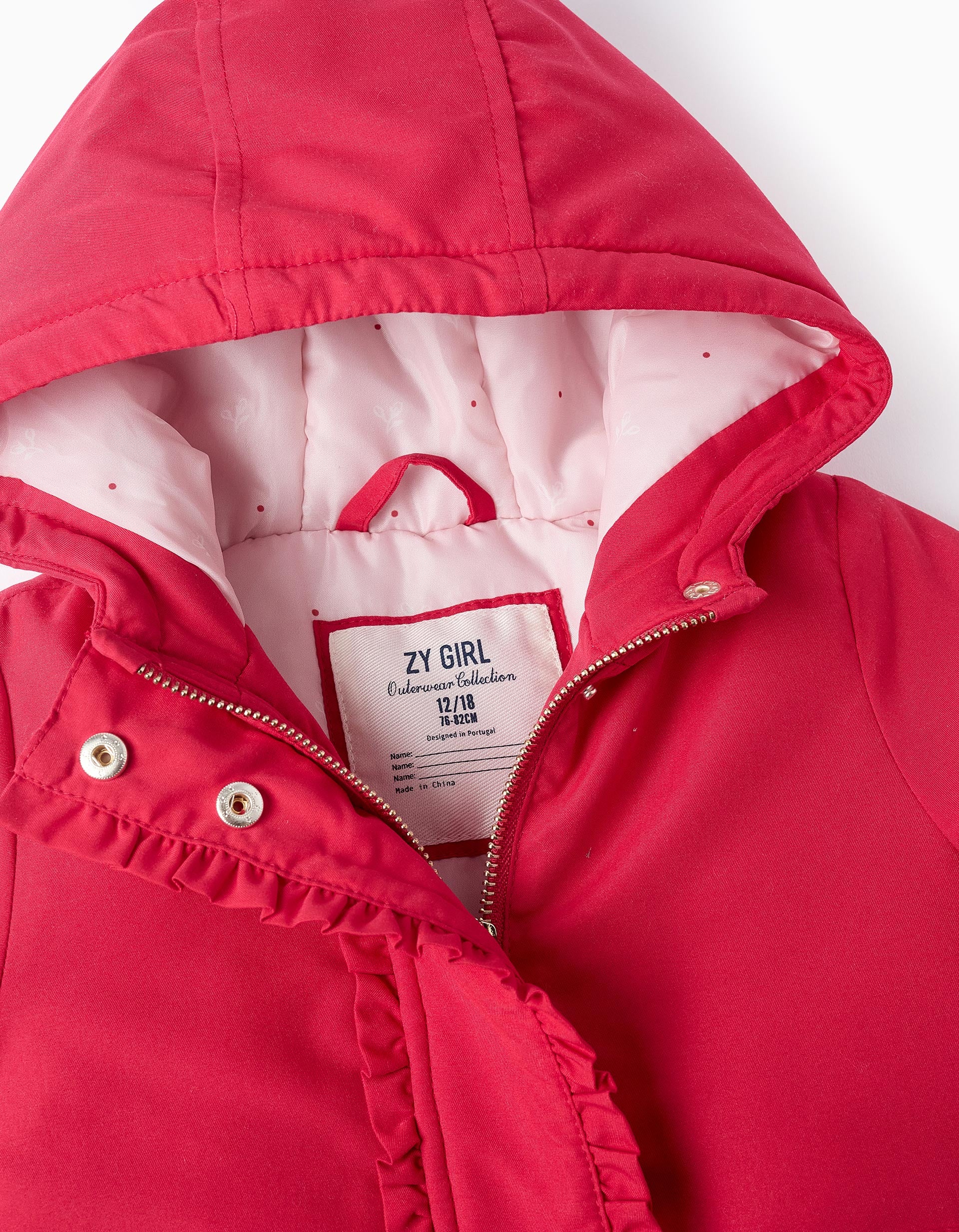 Padded Hooded Jacket for Baby Girls, Red