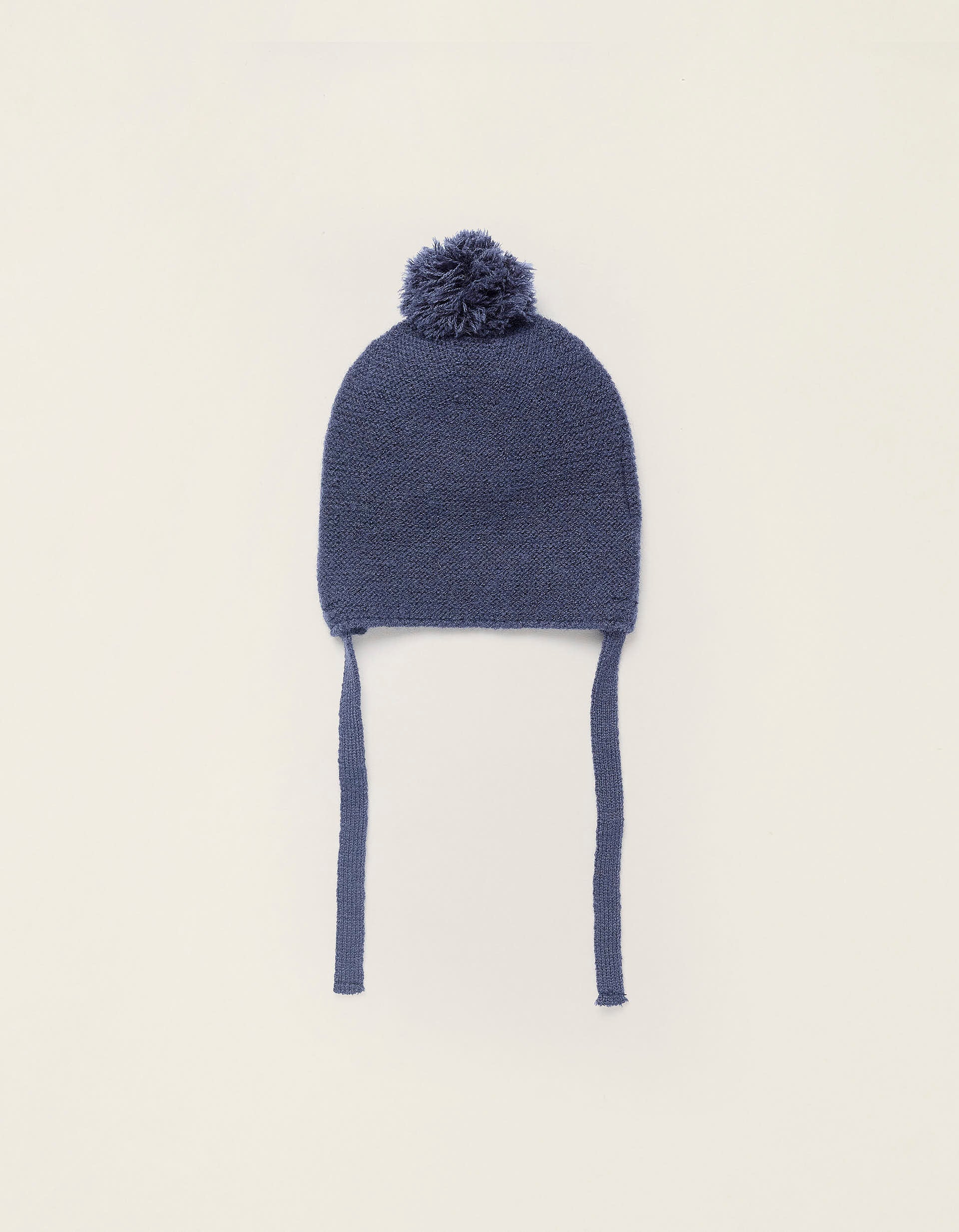 Beanie with Pompom and Side Straps for Newborns, Dark Blue