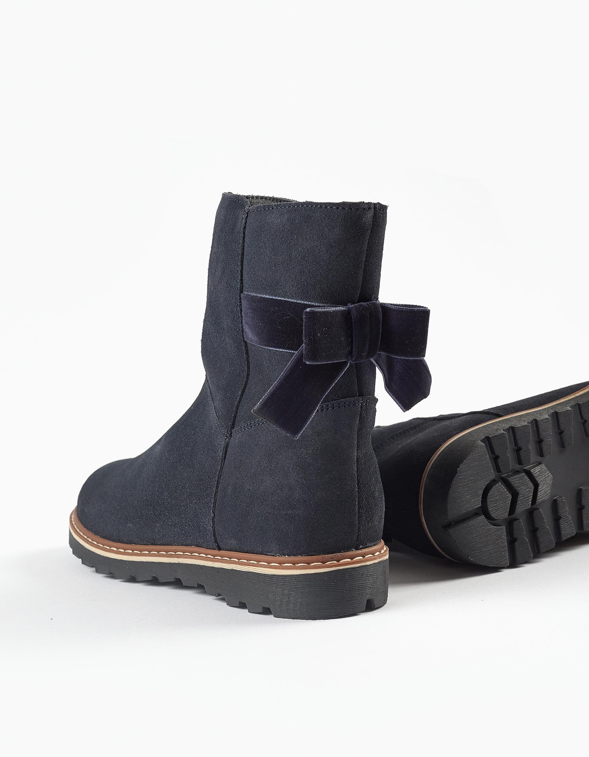 Suede Boots with Bow for Girls, Dark Blue