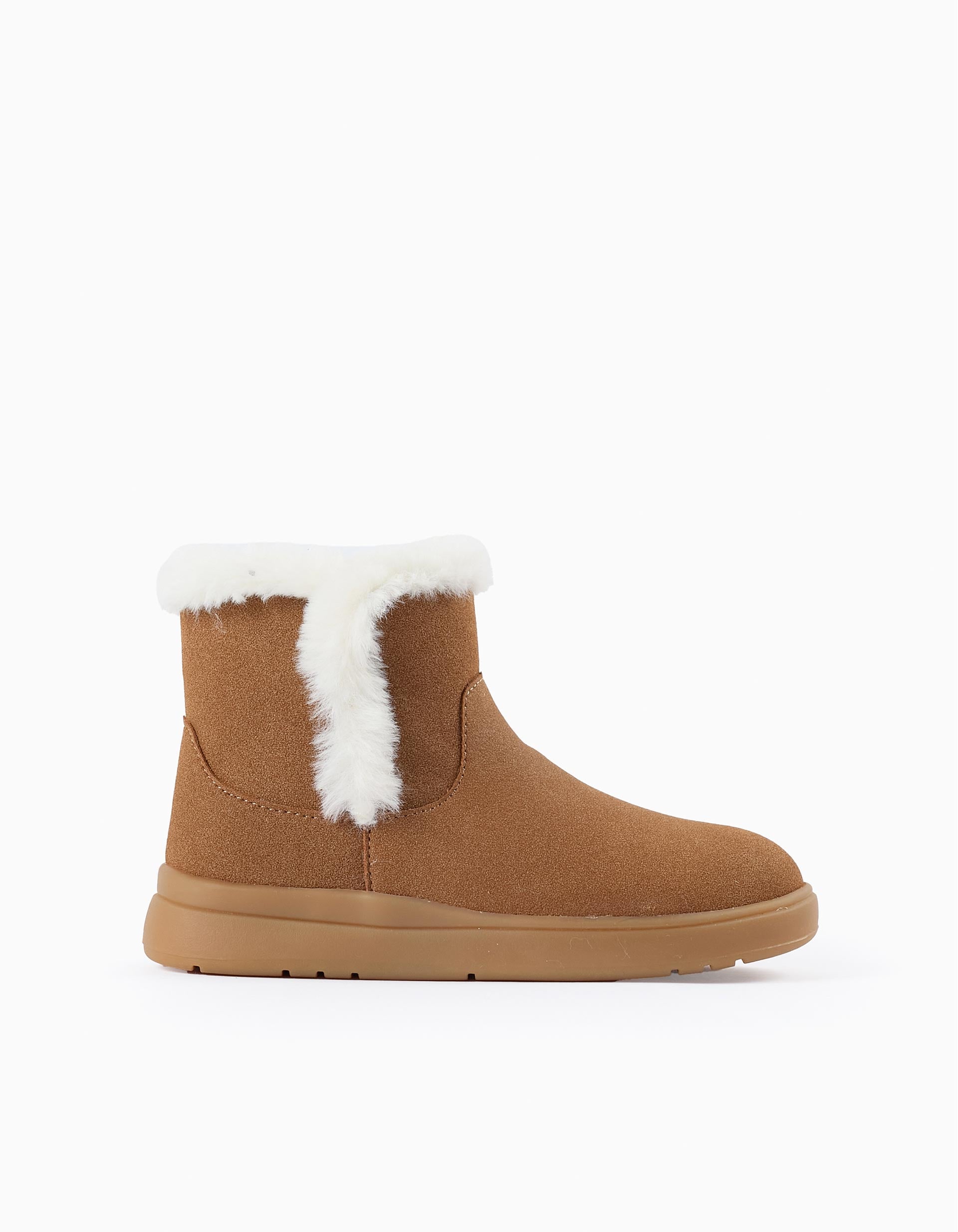 Suedine Boots with Faux Fur for Girls, Camel/White