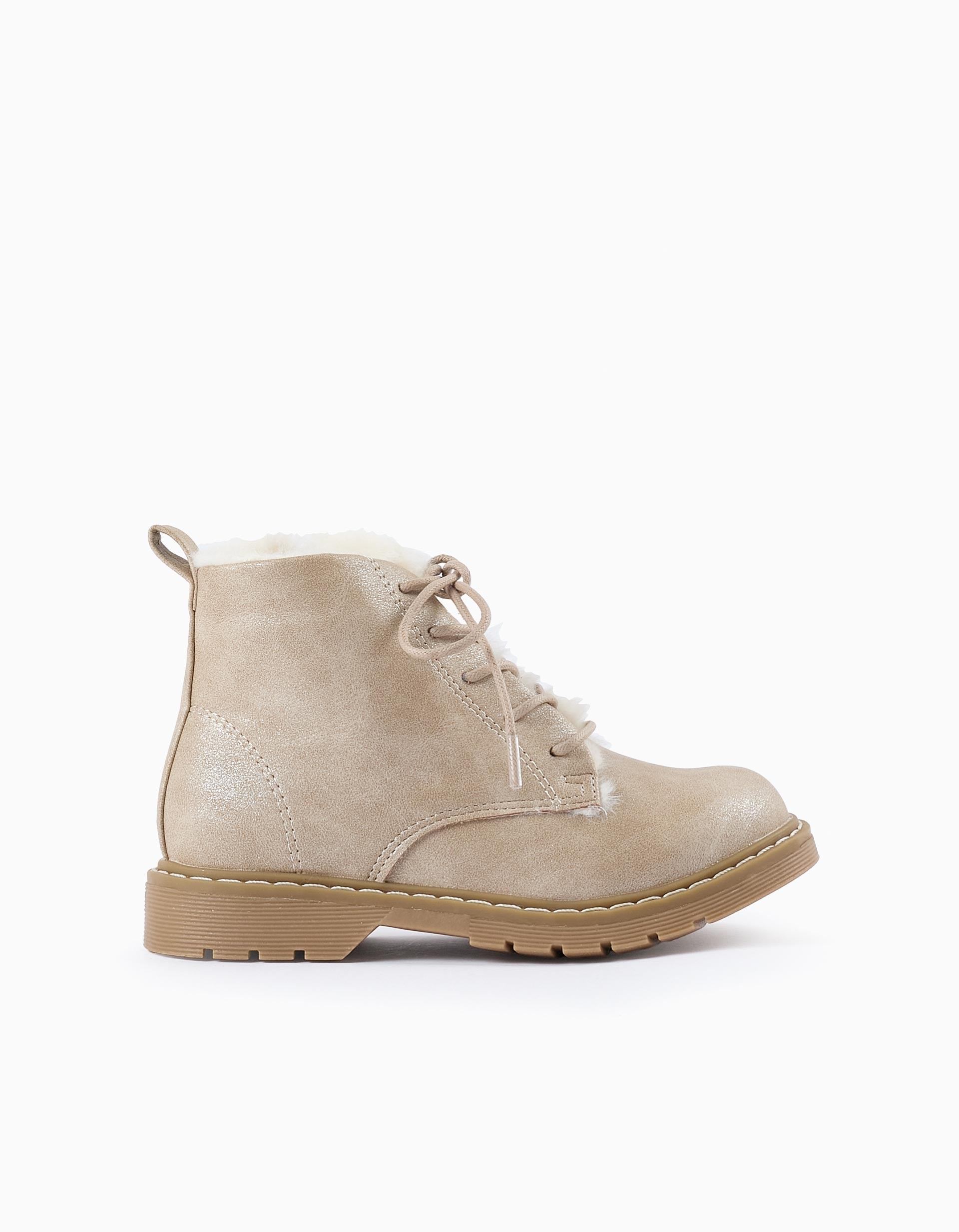 Shiny Boots with Faux Fur for Girls, Beige/White