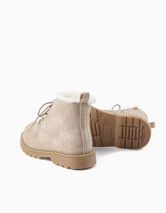 Botas Brillantes con Pelo para Niña, Beige/Blanco